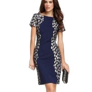 Diane von Furstenberg Dress Queen Tilda Knit Mini Moonlight Navy Blue White 2